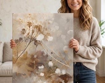 Neutral Wildflower Canvas Print Beige Amber Cool Gray Floral Art