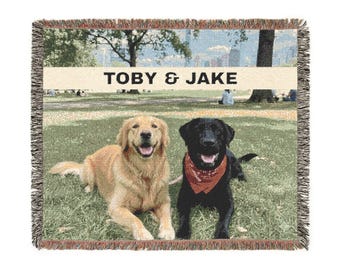 Custom Pet Photo Woven Blanket, Heirloom Pet Portrait Throw, Vintage Style Weave