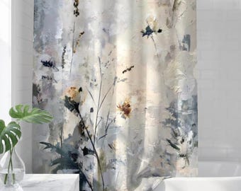 Watercolor Wildflowers Shower Curtain | Cream Gray Neutral Floral Bathroom Decor
