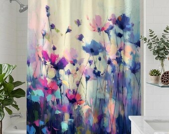 Watercolor Wildflower Shower Curtain | Floral Meadow Bathroom Decor