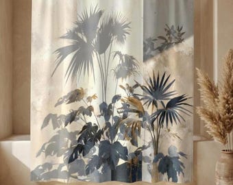 Palm Shadow Shower Curtain: Coastal Tropical Leaf Art Bathroom Decor