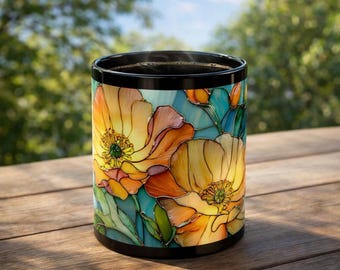Stained Glass Poppies Coffee Mug | Bestie Gift Floral Tea Cup