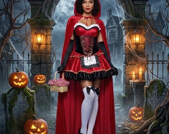Little Red Riding Hood Costume Adult Halloween Costume Women Red Riding Hood Dress Fairy Tale Cosplay Dress with Cloak