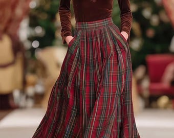 Plus Size Plaid Maxi Skirt | Vintage Elastic Waist, Full Length, All Season Commuter