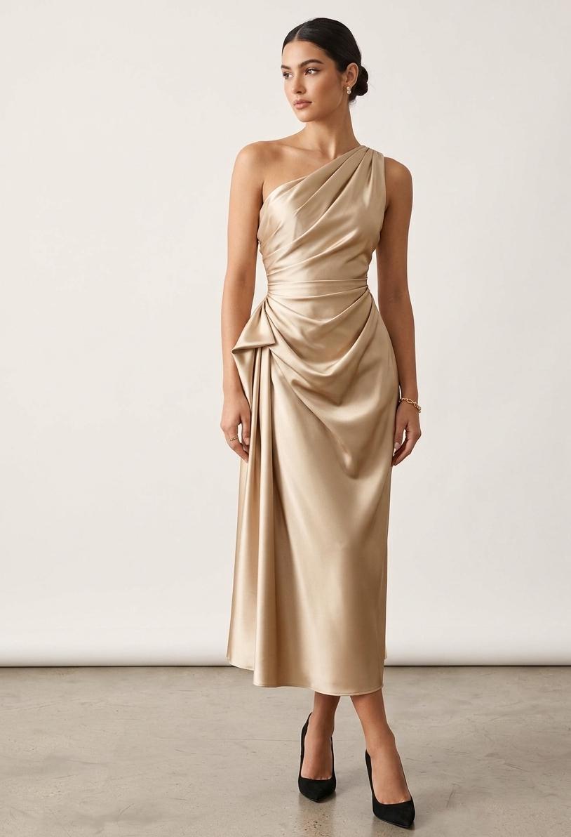 One Shoulder Pleated Dress - Etsy
