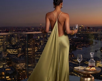 Backless V-Neck Midi Dress | Elegant Side Split Evening Party Gown
