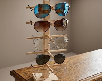 Wooden Sunglasses Holder Stand | Multi-Tier Eyewear Organizer Rack, Minimalist Display