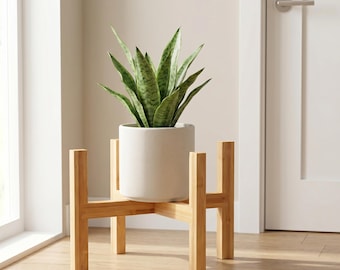 Minimalist Bamboo Plant Stand | Indoor Tabletop Wood Planter Holder