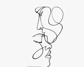 キスをするカップルの線画
