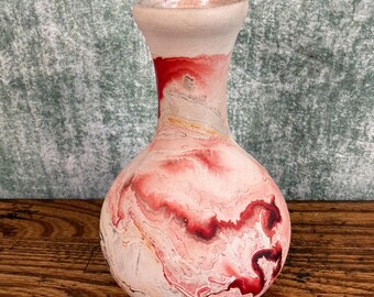 NEMADJI Pottery Vase with Marbled Red and White Design