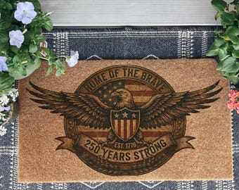 250e verjaardag VS deurmat, Est 1776 patriottische welkomstdeurmat, tapijt Home of the Brave Eagle, Amerika verjaardagsdecor, cadeau halve eeuw