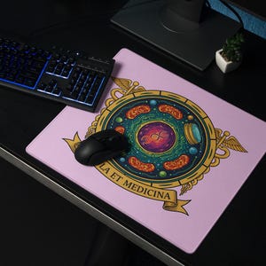 Human Cell Biology Mauspad 18x16, Medizinische Wissenschaft Crest Schreibtischmatte, Geschenk für Doktor & Krankenschwester, Zellanatomie, Großes Akademisches Dekor