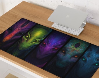 Dark Alien Desk Mat 36x18 in - Neon Sci-Fi Gaming Mouse Pad, Bioluminescent Monster Desk Cover, Dark Alien Horror XL Gaming Mousepad