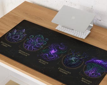 Xenobotanical Alien Specimen Desk Mat 36x18 in - Sci-Fi Flora & Crystals Large Mouse Pad, Magic Galaxy Fantasy Desk Mat