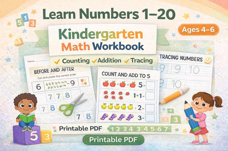Kindergarten Math Workbook Printable | Counting, Number Order Before ...