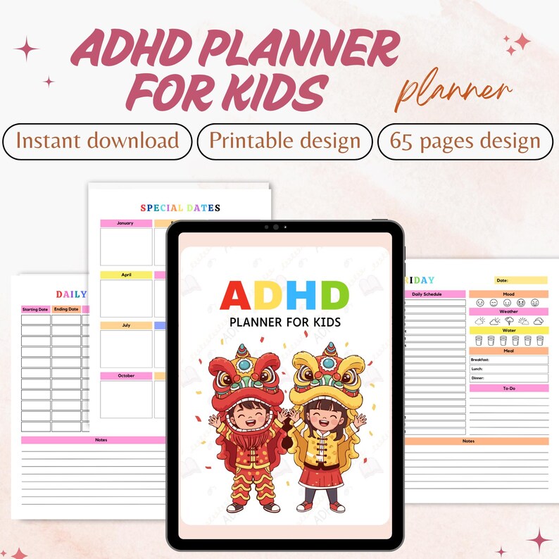 ADHD Planner for Kids Printable PDF | Daily Routine & Focus Planner ...