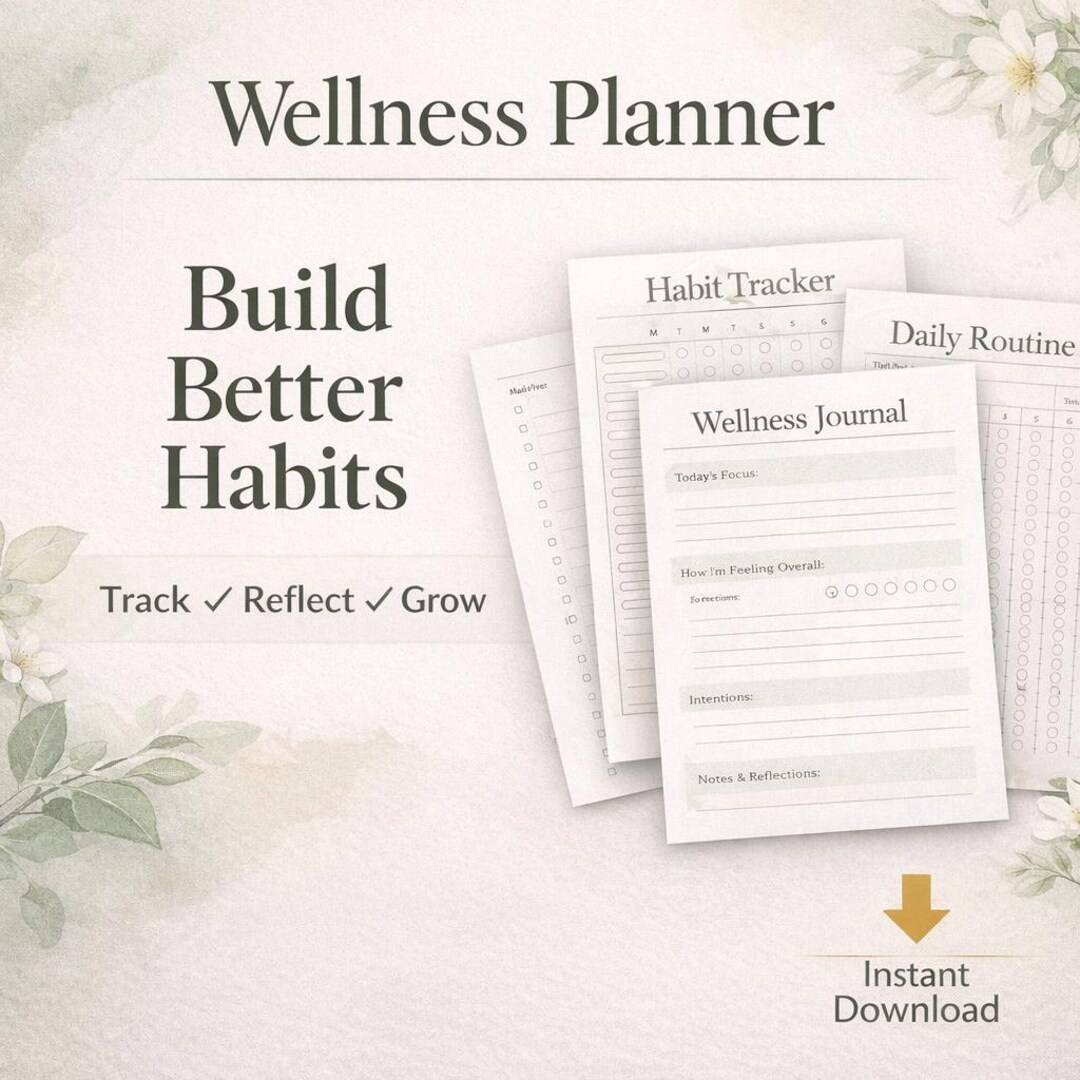 Wellness Planner Printable PDF | Self Care Habit Tracker | Health ...