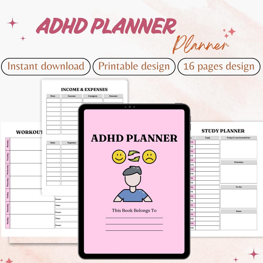 ADHD Planner Printable | Focus, Productivity, Daily Routine Organizer ...