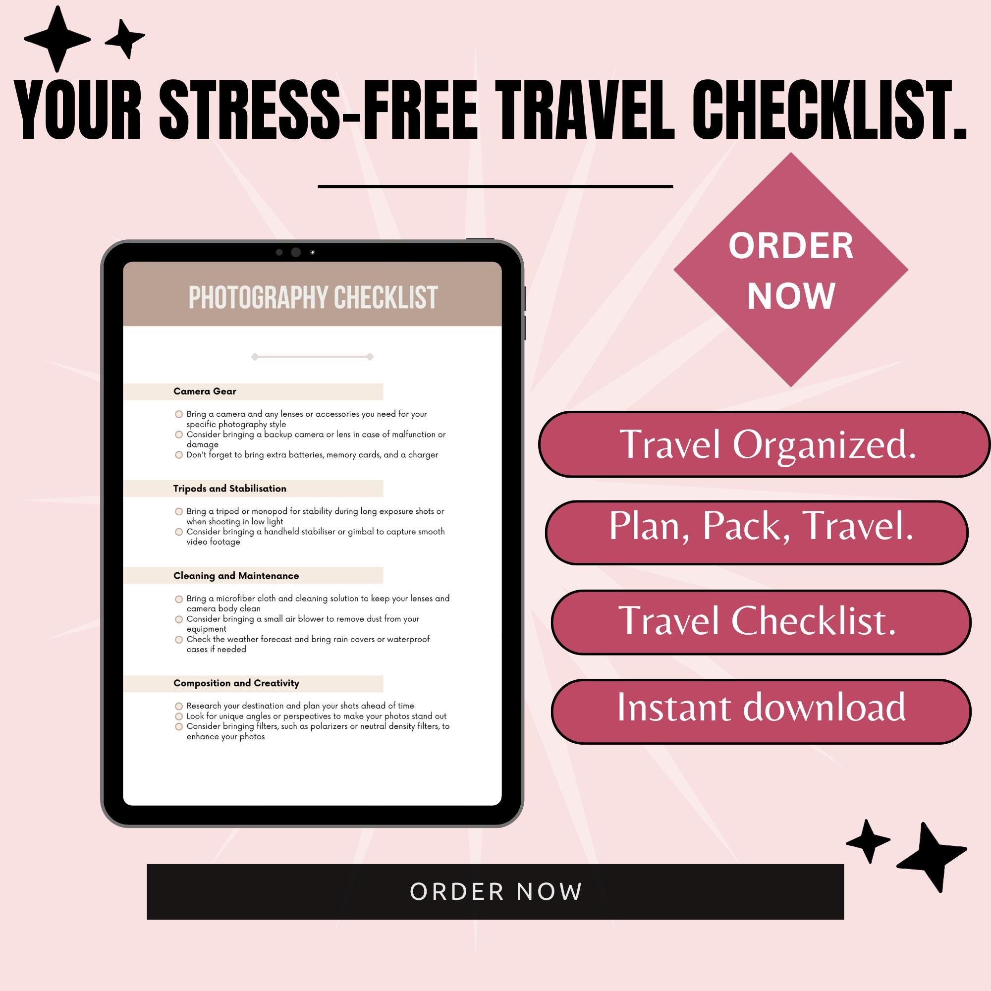 Travel Checklist Printable | Vacation Packing List | Travel Planner ...
