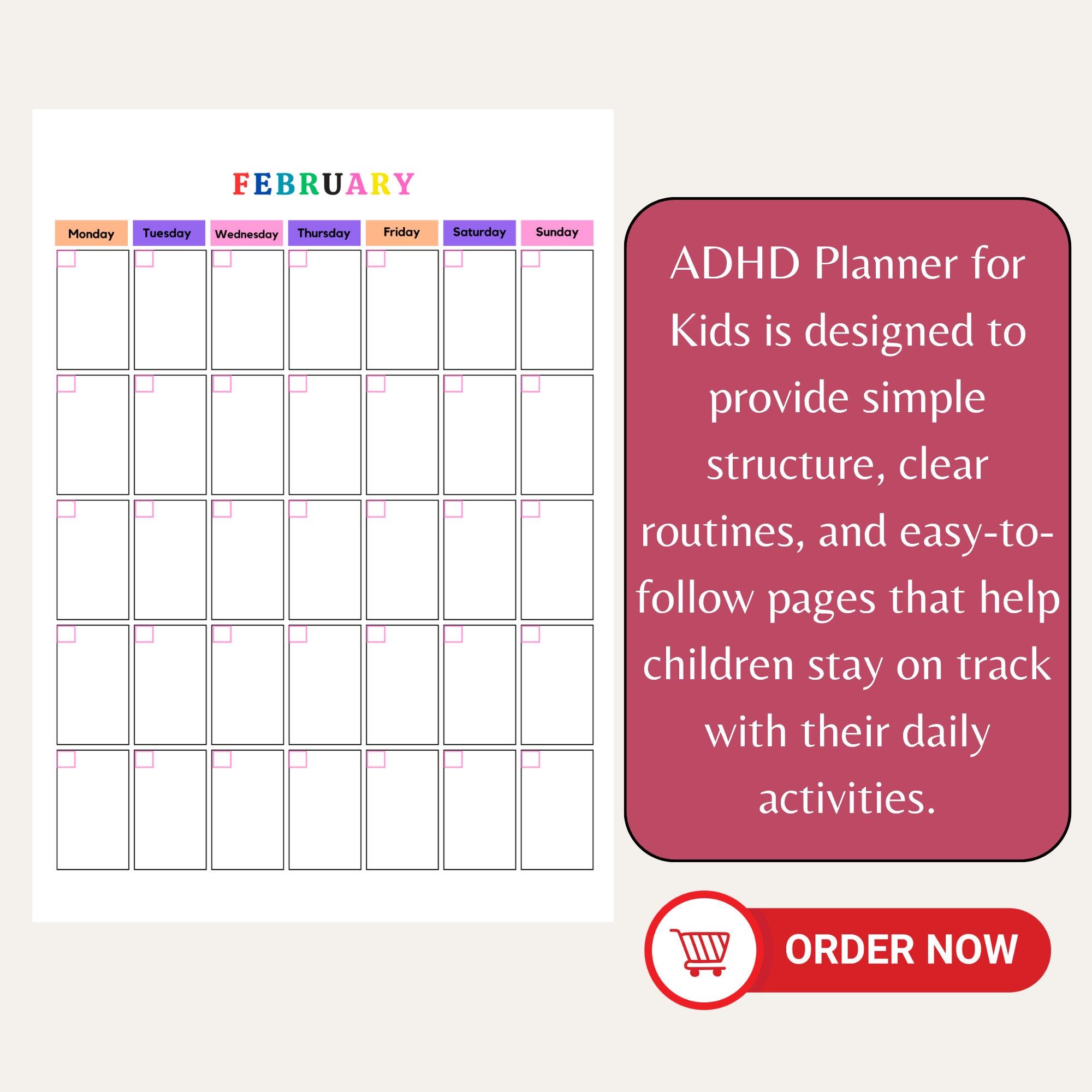 ADHD Planner for Kids Printable PDF | Daily Routine & Focus Planner ...
