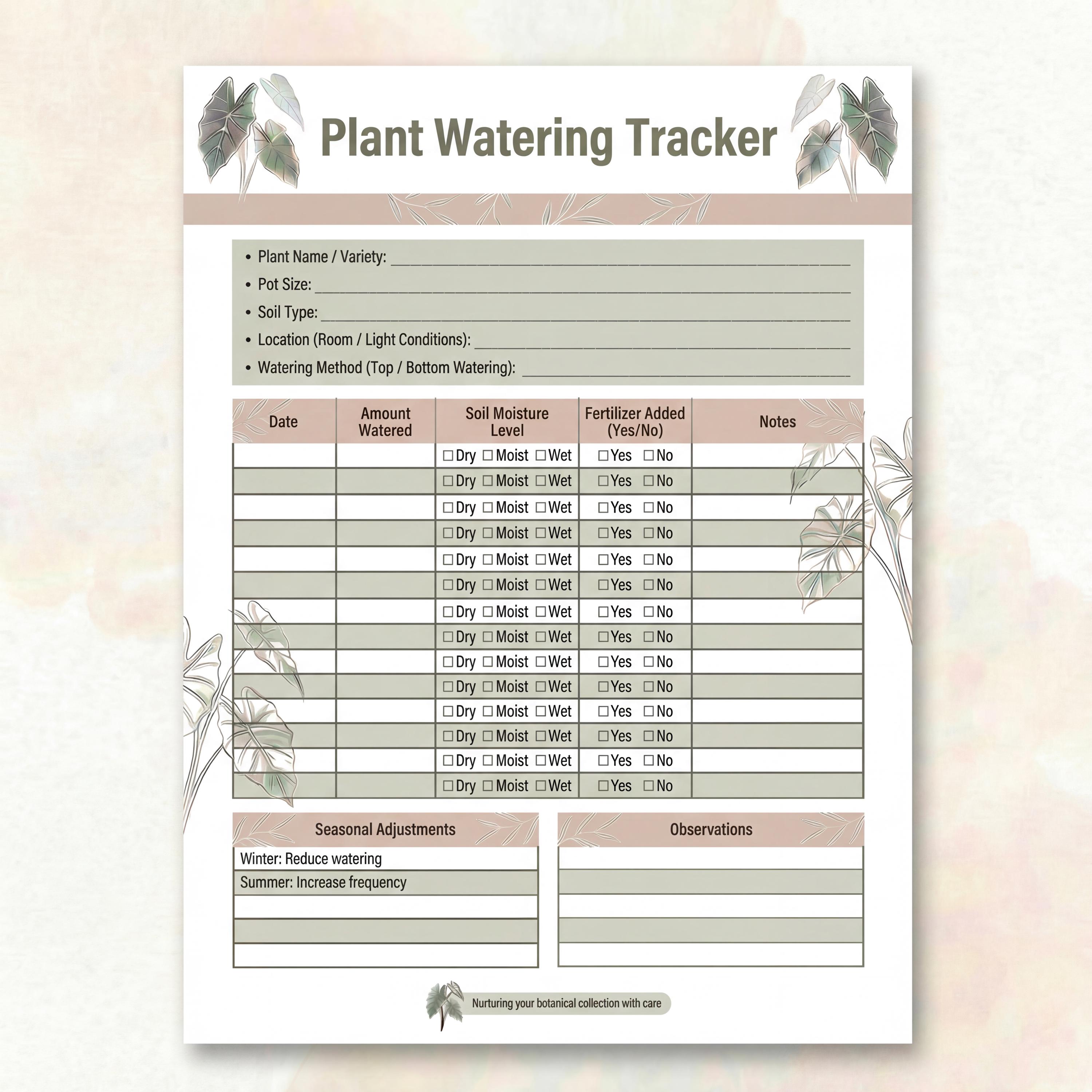 Plant Watering Tracker Printable – Plant Watering Log – Plant Care ...