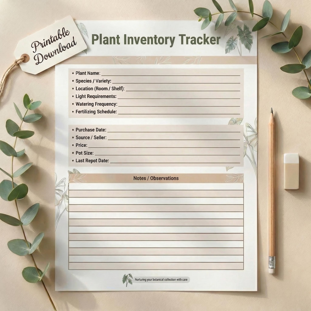 Plant Inventory Tracker Printable | Houseplant Collection Organizer ...