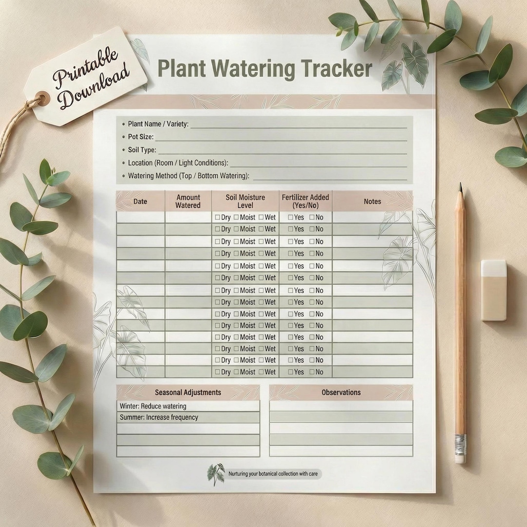 Plant Watering Tracker Printable – Plant Watering Log – Plant Care ...