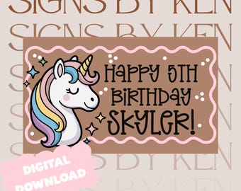 Unicorn Birthday Brown Banner Template