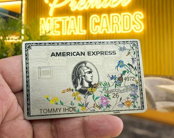 Silverblommigt Amex-kort - Anpassat metallkort 1:1 - Omslag i rostfritt stål - 2026 ny design - Handgjort - Lasergraverat