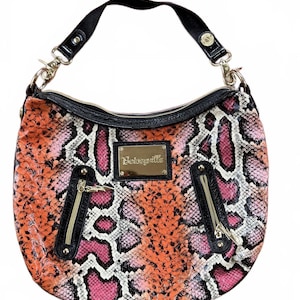 Betseyville Betsey Johnson Faux Python Hobo Bag Pink Orange Black Y2K