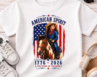 Little Cowgirl Shirt Kids, 4th of July Western Tee, Patriotic Kids Outfit 1776 2026, American Spirit