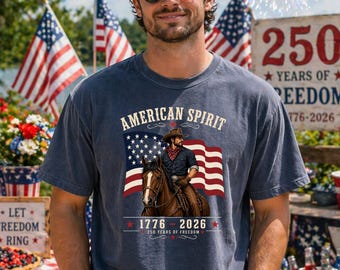 Cowboy Patriotic Shirt American Spirit 1776 2026 Western USA 4th of July Vintage Tee