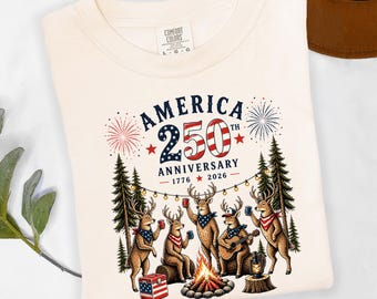 America 250th Anniversary Shirt Deer Campfire Design, 1776 2026 Patriotic Shirt, Rustic 4th of July Outdoor Tee