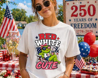 Cute Frog Shirt Red White Cute, Frog Summer Shirt, Girly Frog Shirt, Cute USA Outfit, 4th of July Girl Shirt Funny Cute Frog