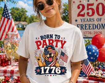 Funny Patriotic Dog Shirt Born To Party 1776, 4th of July Dog Tee, USA Flag Sunglasses Puppy Shirt, Independence Day Outfit