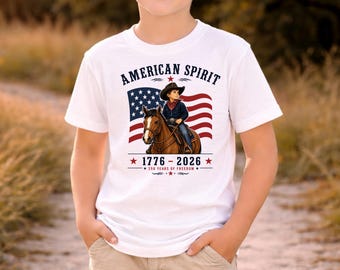 Little Cowboy Shirt Kids, 4th of July Western Tee, Patriotic Kids Outfit 1776 2026, American Spirit Shirt