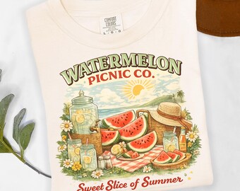 Watermelon Picnic Co Shirt, Summer Picnic Tee, Watermelon Lover Shirt, Vintage Fruit Graphic Tshirt, Sweet Slice of Summer Tee