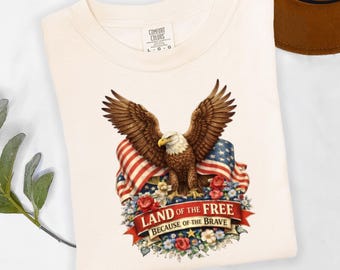 Land of the Free Shirt Patriotic Eagle Tee, Vintage USA Flag Shirt, 4th of July Graphic Tee, American Freedom Shirt, Comfort Colors 1717