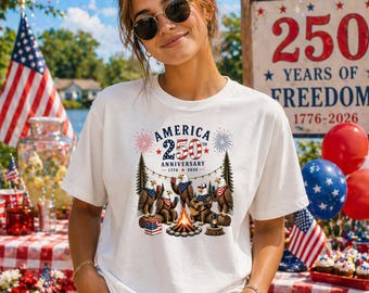 America 250th Anniversary Shirt Bald Eagle Campfire Design, 1776 2026 Patriotic Shirt, Rustic 4th of July Outdoor Tee