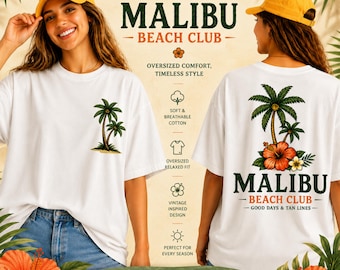 Malibu Beach Club Shirt, Retro Beach Tee, Palm Tree Graphic Shirt, California Summer Tshirt, Coastal Vacation Tee
