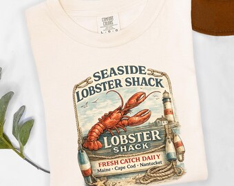 Seaside Lobster Shack Shirt, Maine Lobster Tee, Coastal Seafood Shirt, Nautical Beach Tshirt, New England Graphic Tee
