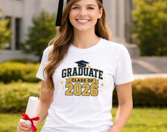 Graduate Shirt Class of 2026 Navy Gold Glitter Varsity, Graduation Outfit, Senior 2026 Tee, Grad Party Shirt, College High School Gift