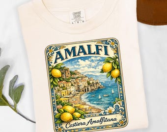 Amalfi Coast Shirt, Italian Summer Vacation Tee, Vintage Lemon Graphic Shirt, Mediterranean Travel Tshirt, Coastal Italy Souvenir Tee
