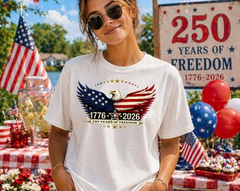 America 250 Eagle Shirt, Independence Day Tee, USA Flag Eagle Shirt, 4th of July Shirt, Freedom Shirt, American Pride Shirt