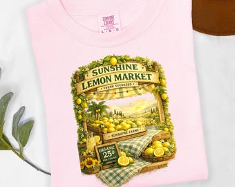Sunshine Lemon Market Shirt, Farmers Market Tee, Lemon Lover Shirt, Mediterranean Summer Tshirt, Citrus Graphic Tee
