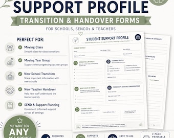 Student Transition Handover Profile, Student Support Profile, School Transition Resource, Moving Class Support, New Teacher Handover Form