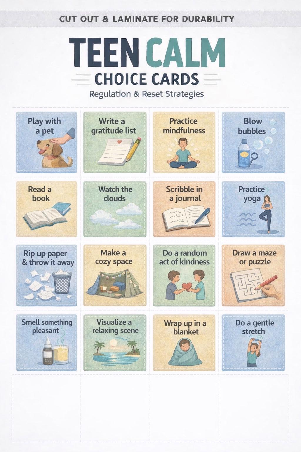 Teen Emotional Regulation Cards | Anxiety & Coping Skills for Teens ...