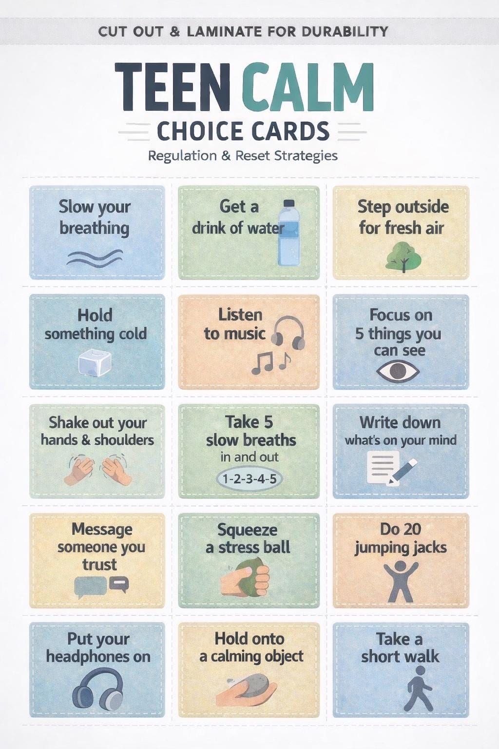 Teen Emotional Regulation Cards | Anxiety & Coping Skills for Teens ...