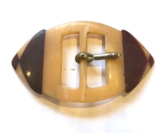 Rare art deco vintage buckle. Brown & pink marquis  shape 2 1/4" X 1 1/4"