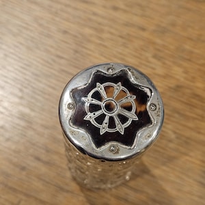 Victorian sterling silver tortoise shell glass dressing table pot, collectible